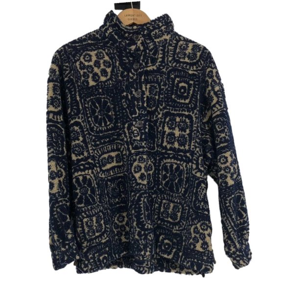 Royal Robbins blue & cream abstract pattern fleece 1/3 button pullover sweater M - Picture 1 of 9